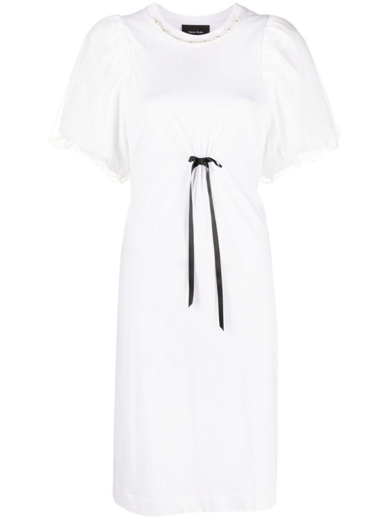 White Pearl-embellished Cotton Dress