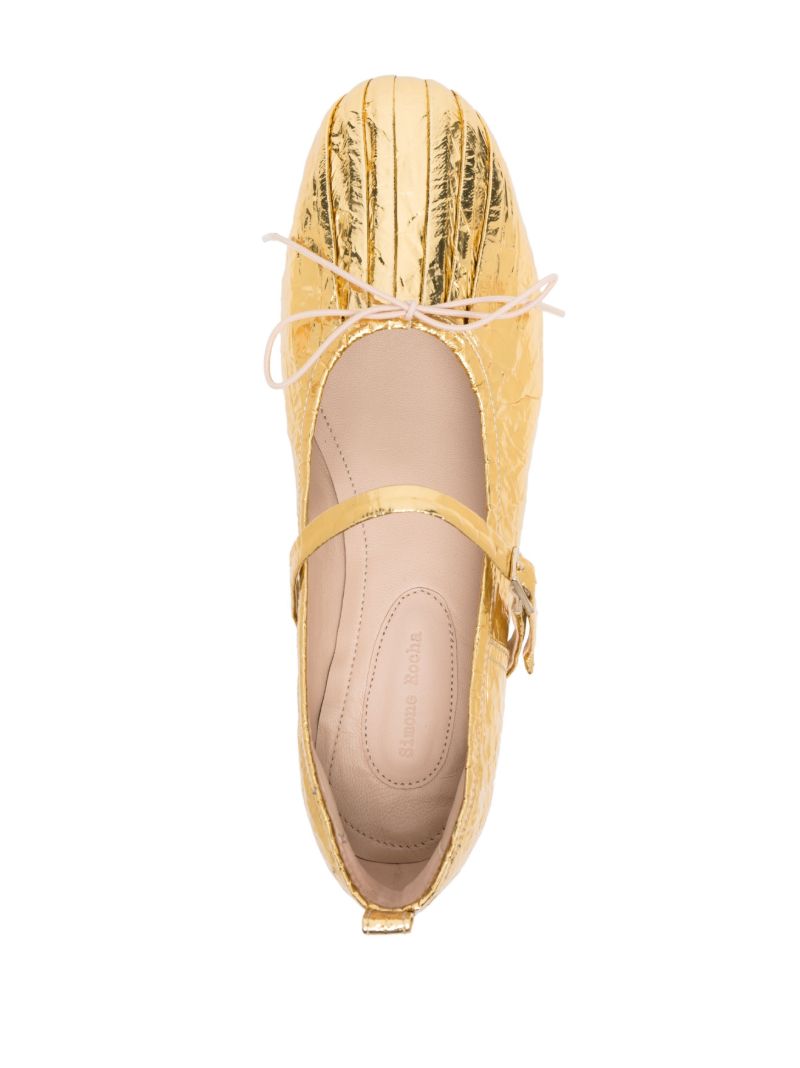 Gold Pleated Ballet Pumps