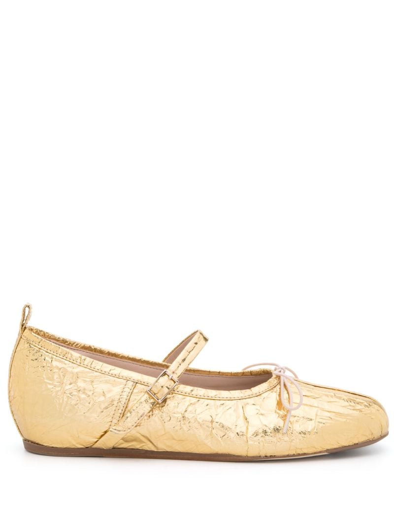 Gold Pleated Ballet Pumps