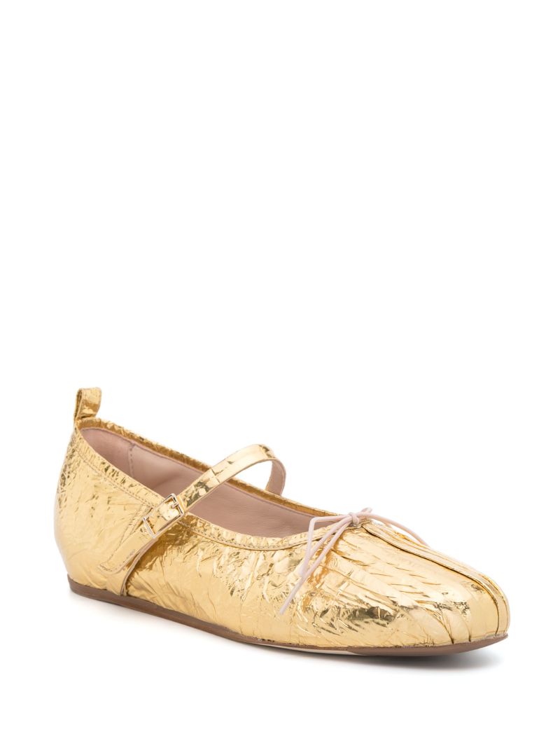 Gold Pleated Ballet Pumps