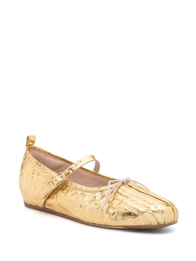 Gold Pleated Ballet Pumps
