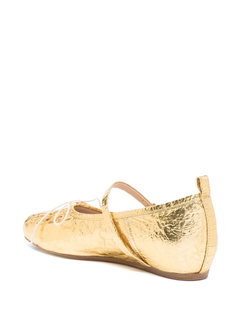 Gold Pleated Ballet Pumps