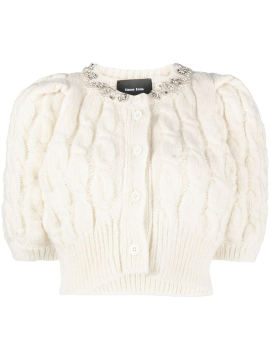 Neutral Cable-knit Cropped Cardigan