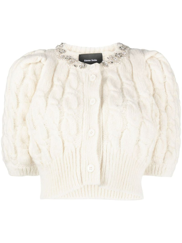 Neutral Cable-knit Cropped Cardigan