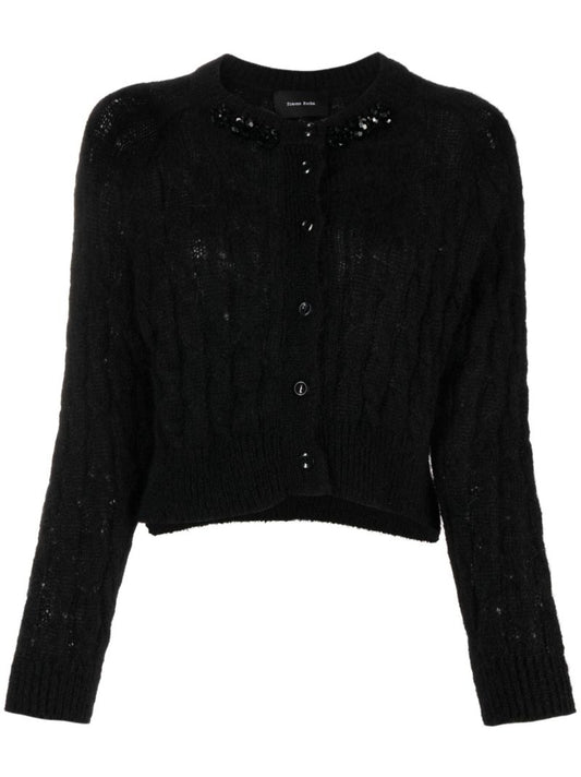 Black Bead-embellished Cable-knit Cardigan