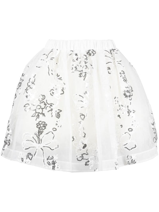 White Sequin-embellished Tulle Mini Skirt