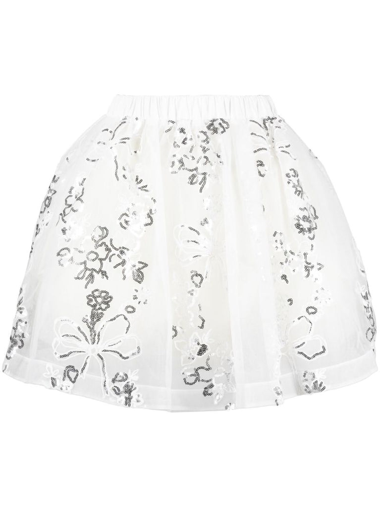 White Sequin-embellished Tulle Mini Skirt