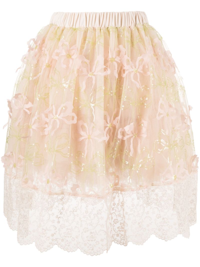Neutral Bow-appliquÃ© Tulle Skirt