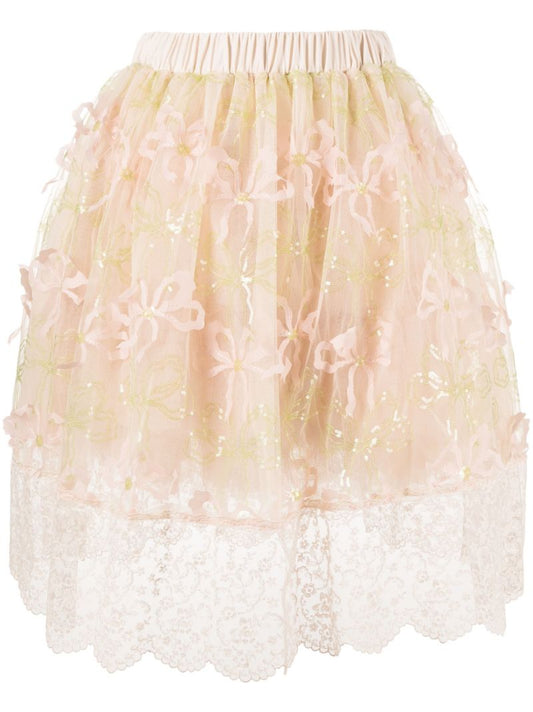 Neutral Bow-appliquÃ© Tulle Skirt