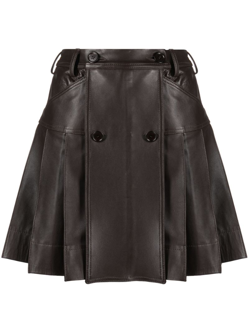 Brown Pleated Leather Mini Skirt