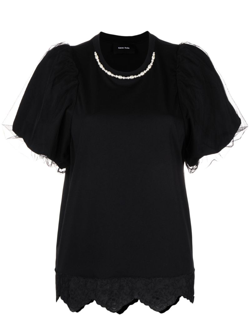 Black Scalloped Cotton Blouse