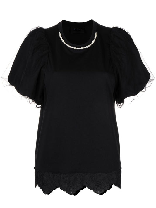 Black Scalloped Cotton Blouse