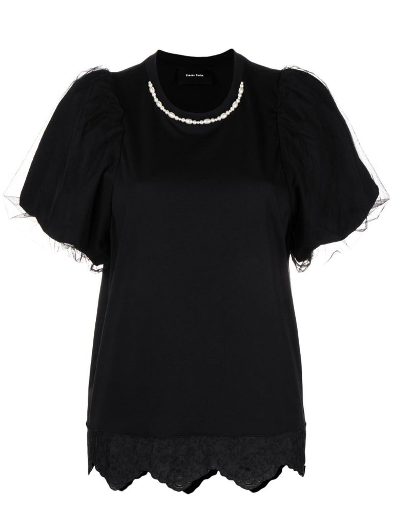 Black Scalloped Cotton Blouse