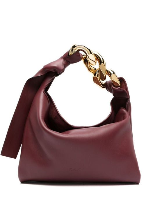 Red Small Chain Leather Tote Bag