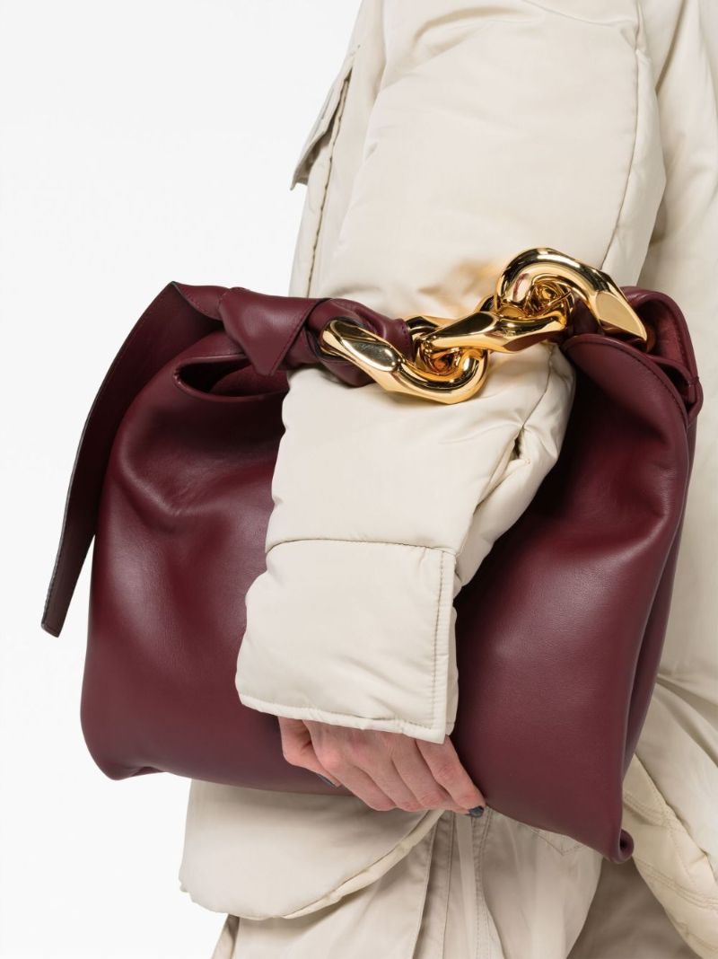 Red Small Chain Leather Tote Bag
