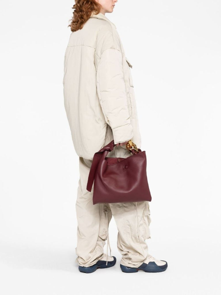Red Small Chain Leather Tote Bag