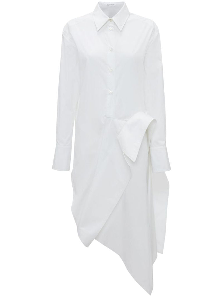 White Asymmetric Cotton Shirt Dress