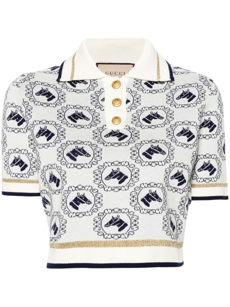 White Equestrian Jacquard Polo Top