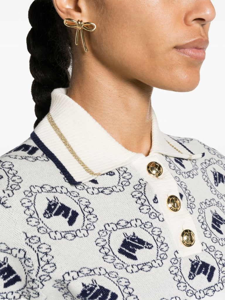 White Equestrian Jacquard Polo Top