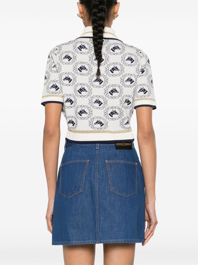 White Equestrian Jacquard Polo Top