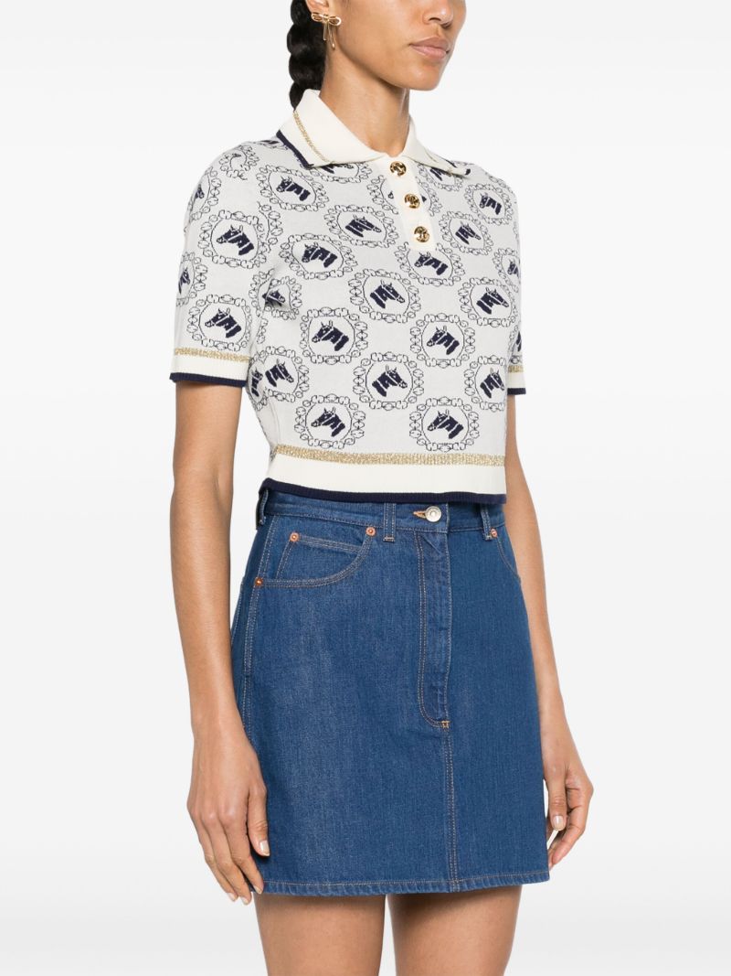 White Equestrian Jacquard Polo Top