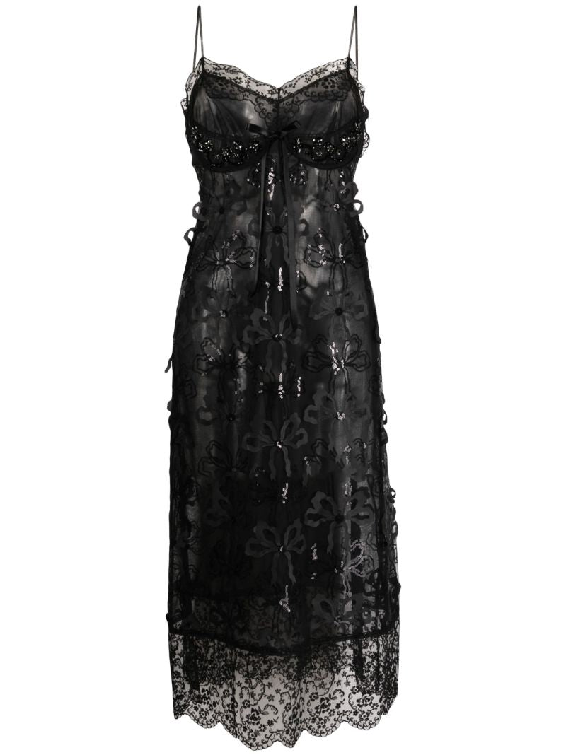 Black Sequin-embellished Sheer Slip Dress