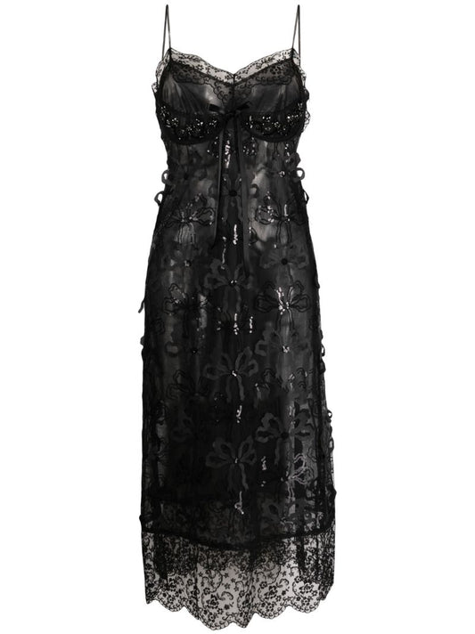 Black Sequin-embellished Sheer Slip Dress