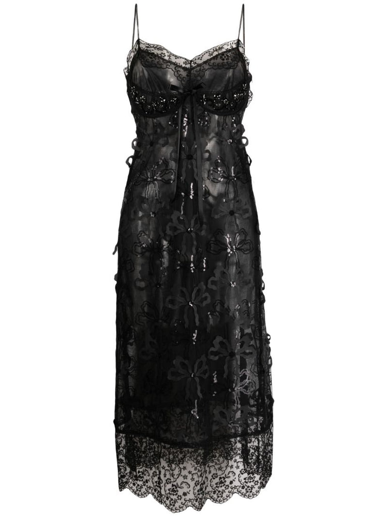 Black Sequin-embellished Sheer Slip Dress