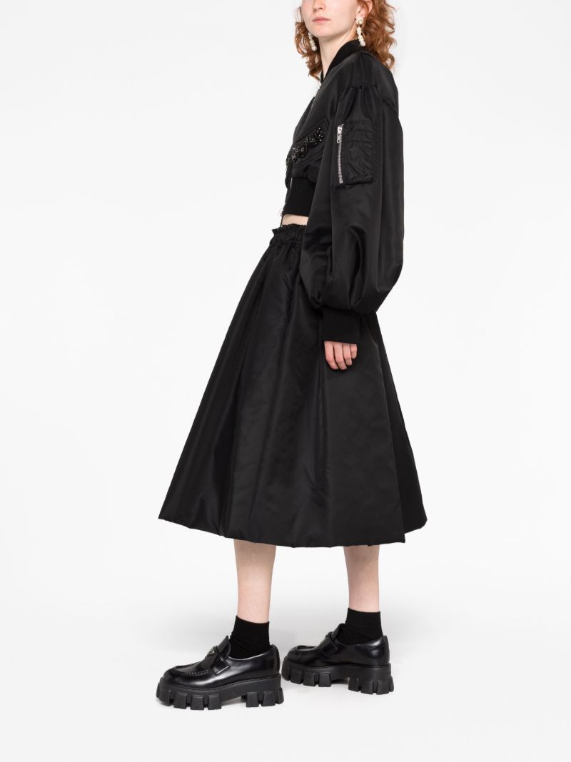 Black Taffeta Flared Midi Skirt