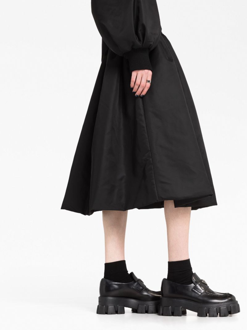 Black Taffeta Flared Midi Skirt