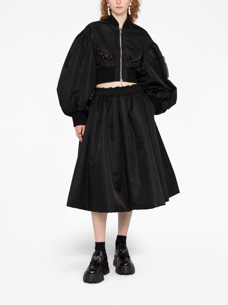 Black Taffeta Flared Midi Skirt