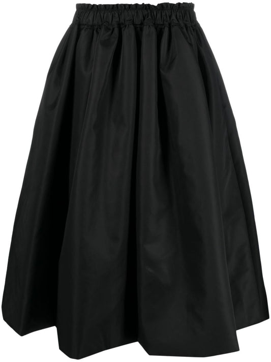 Black Taffeta Flared Midi Skirt