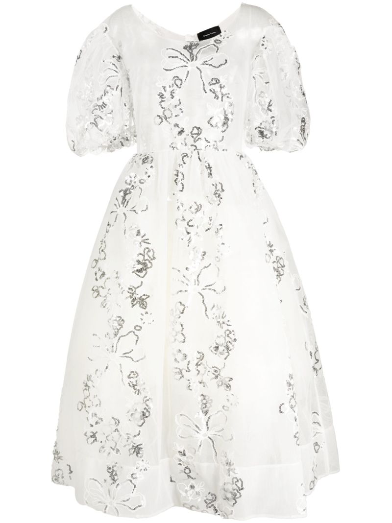 Neutral Sequin-embellished Tulle Dress