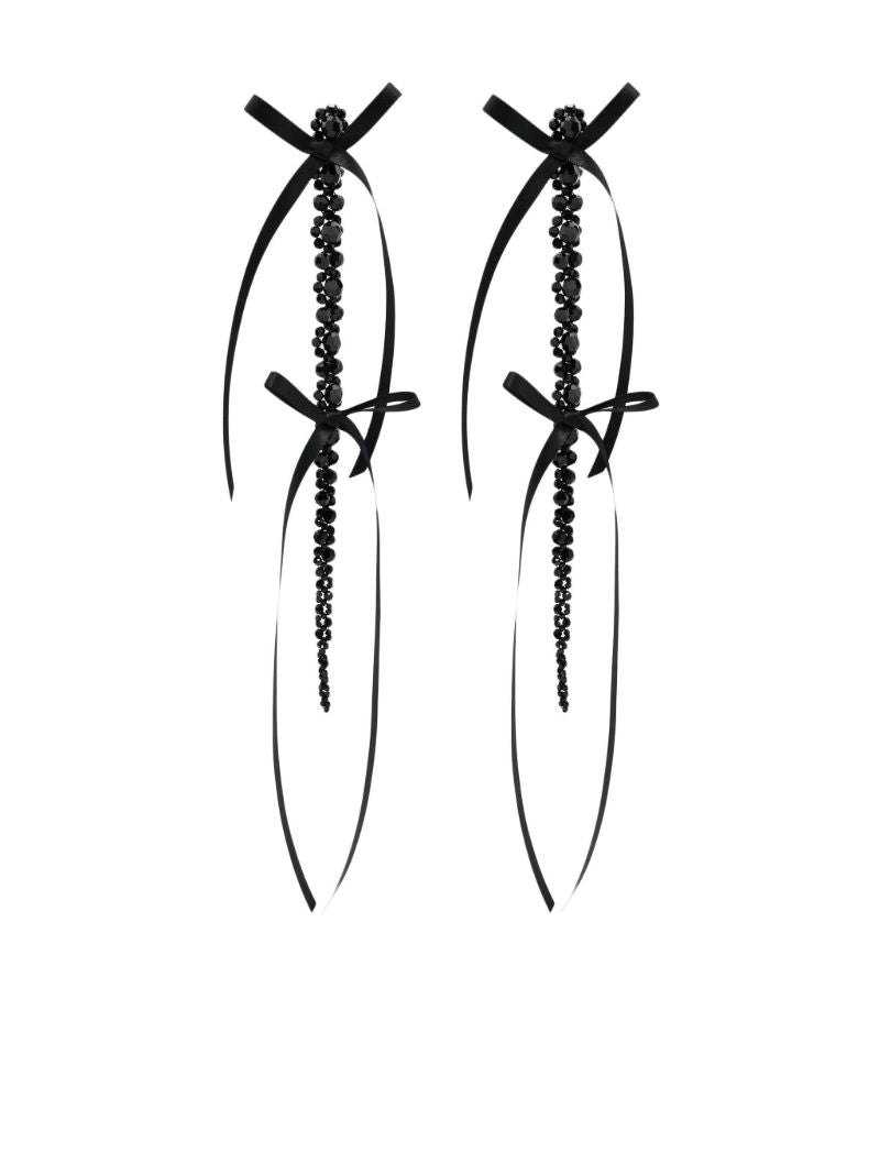 Black Xl Ribbon Drip Crystal Drop Earrings