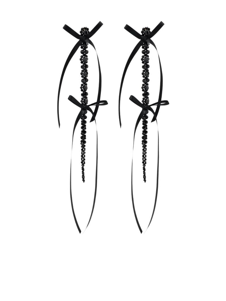 Black Xl Ribbon Drip Crystal Drop Earrings
