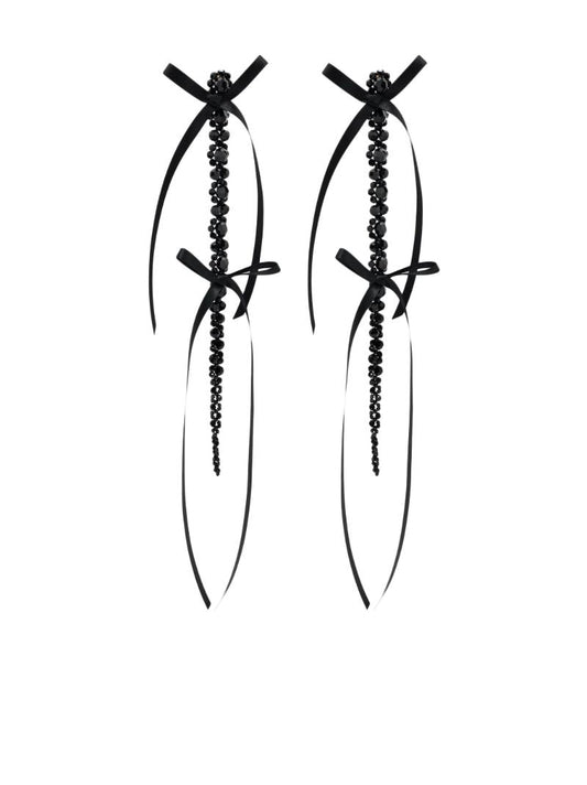 Black Xl Ribbon Drip Crystal Drop Earrings