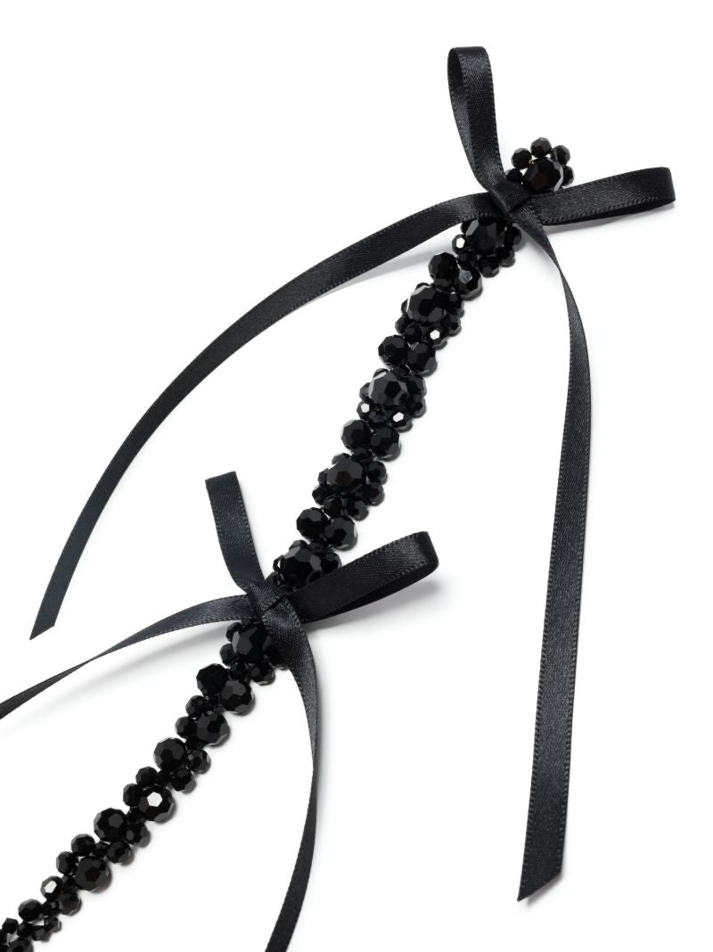 Black Xl Ribbon Drip Crystal Drop Earrings