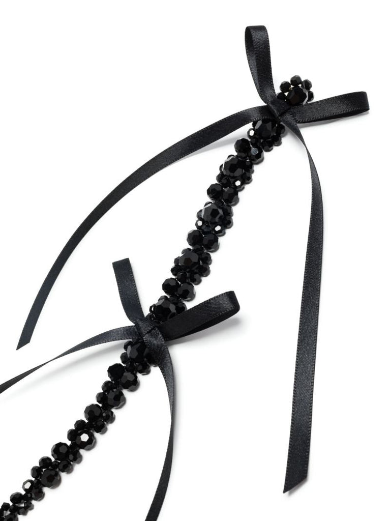 Black Xl Ribbon Drip Crystal Drop Earrings