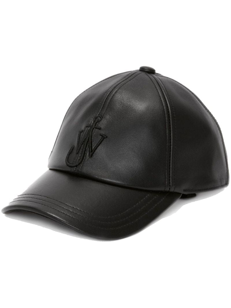 Black Logo Embroidered Leather Cap
