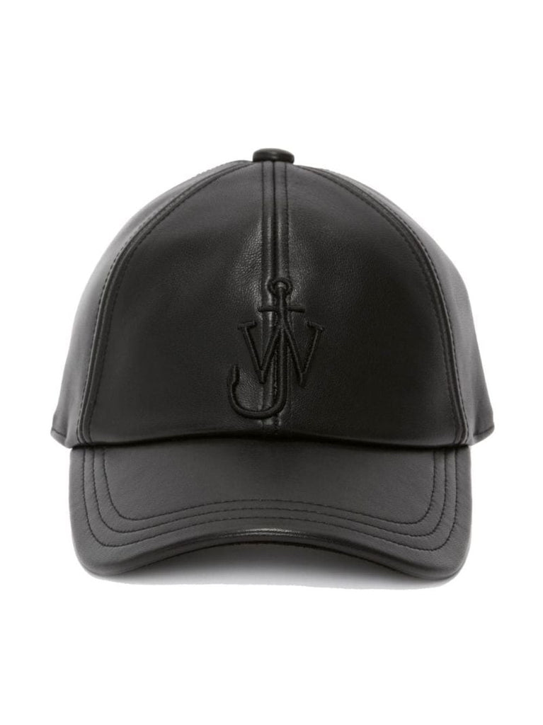 Black Logo Embroidered Leather Cap