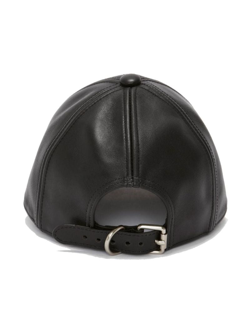 Black Logo Embroidered Leather Cap