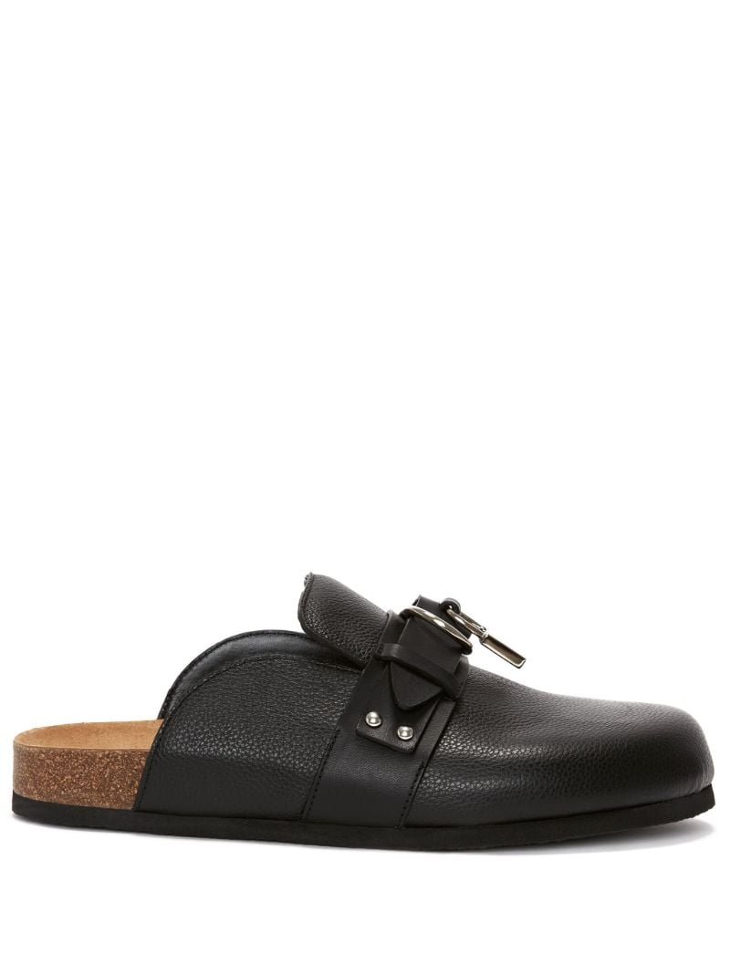 Black Padlock Leather Mules