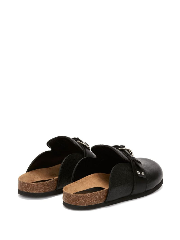 Black Padlock Leather Mules