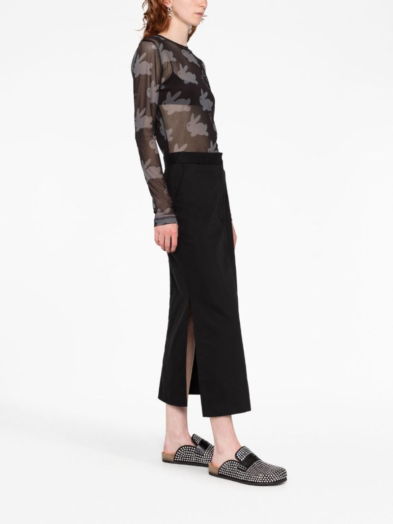 Black Bunny Print Mesh Top