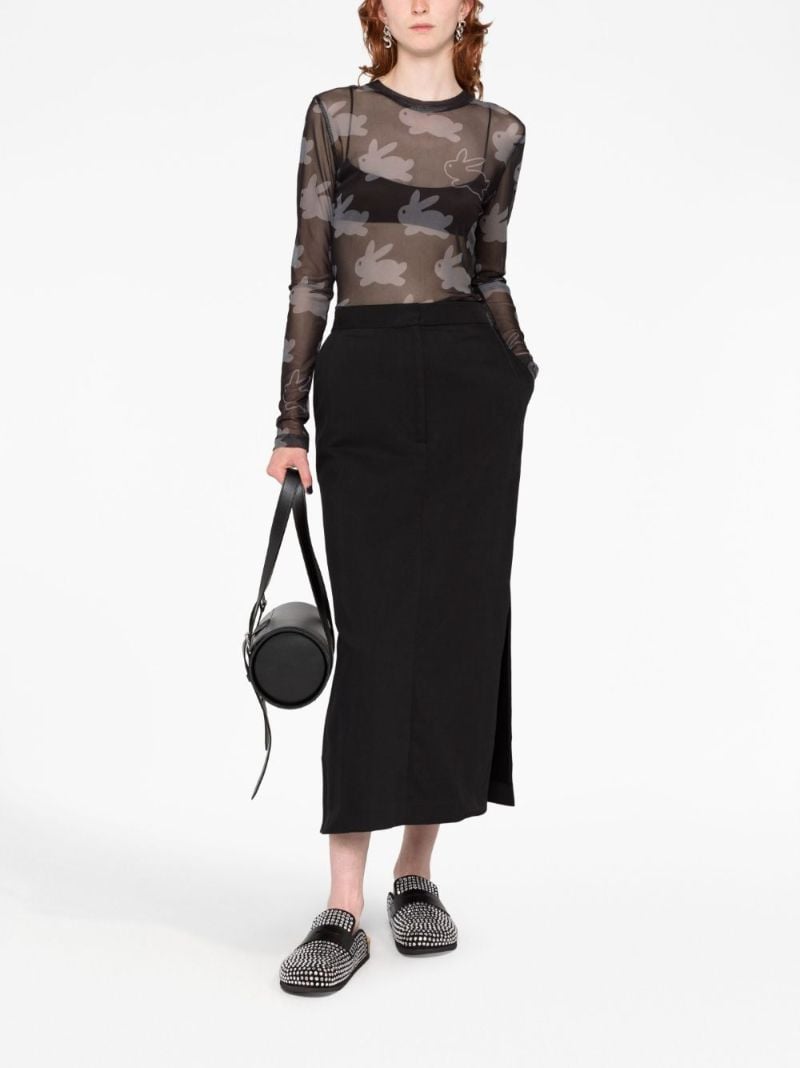 Black Bunny Print Mesh Top