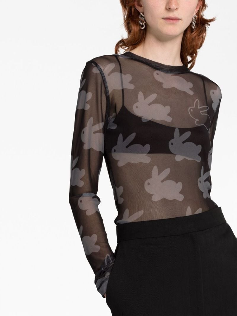 Black Bunny Print Mesh Top