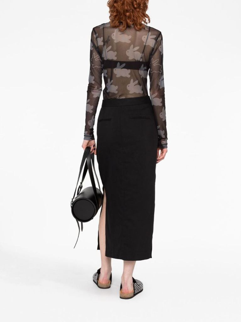 Black Bunny Print Mesh Top