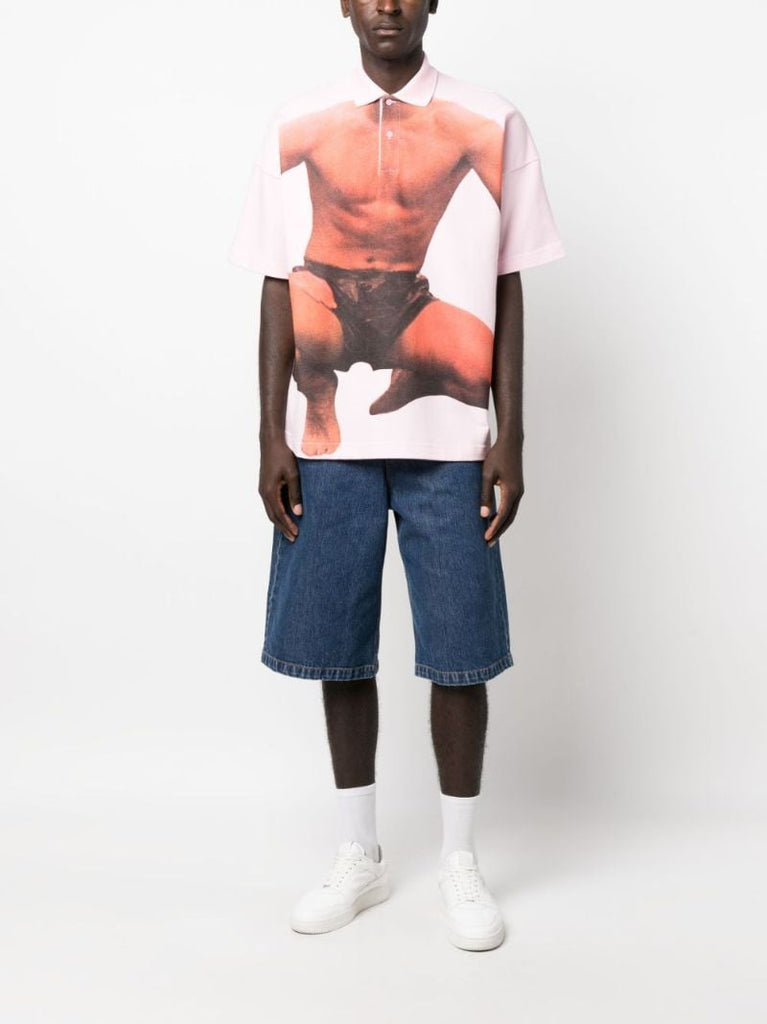 White Graphic-print Cotton Polo Shirt