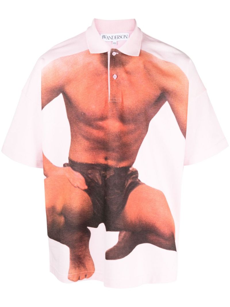 White Graphic-print Cotton Polo Shirt