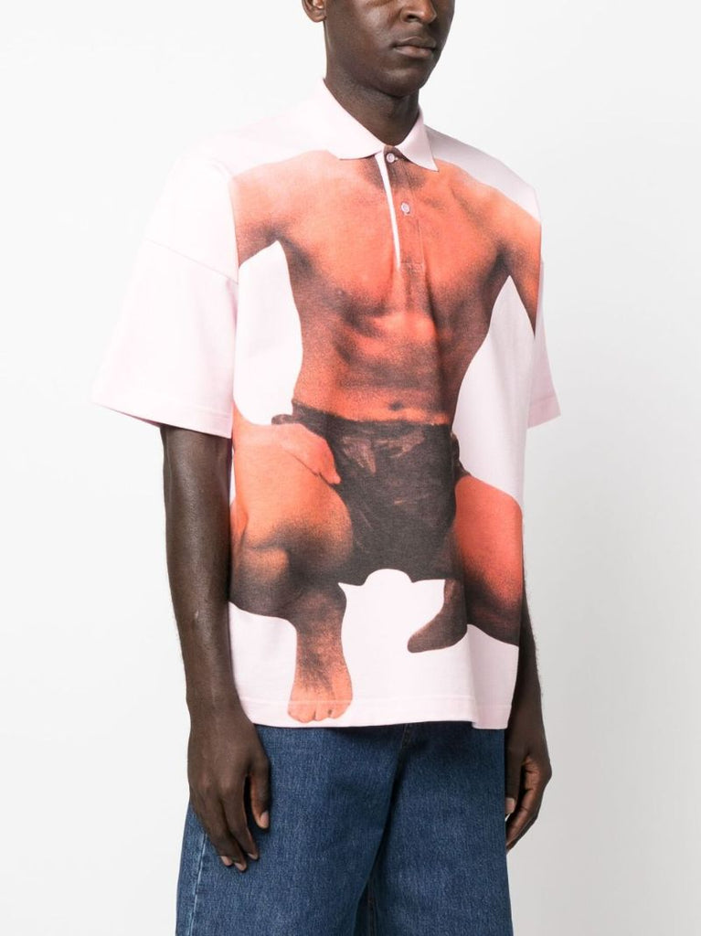 White Graphic-print Cotton Polo Shirt